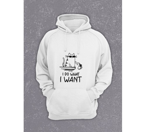 Толстовки оверсайз с принтом с приколом Sharp&Shop Худи белое оверсайз с принтом I do what I want мем унисекс