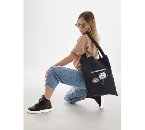 Сумка, шоппер с принтом и приколом Sharp&Shop Сумка шоппер черный принт мем выпал мозг на у тебя выпало