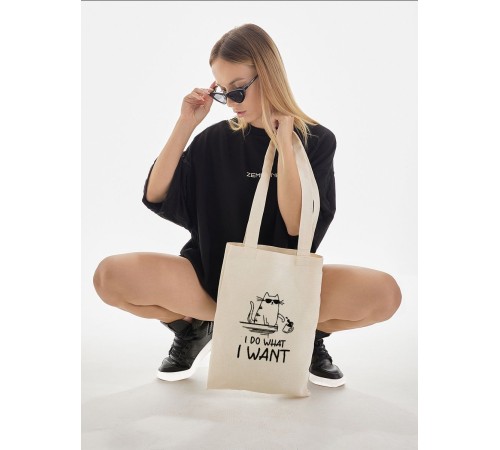 Сумка, шоппер с принтом и приколом Sharp&Shop Сумка шоппер бежевый с принтом I do what I want мем унисекс