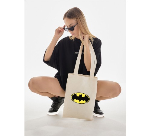 Сумка, шоппер с принтом и приколом Sharp&Shop Сумка шоппер бежевый с принтом Бэтмен Batman бетмен унисекс