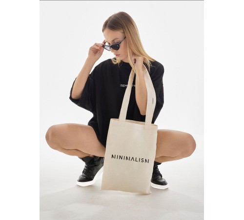 Сумка, шоппер с принтом и приколом Sharp&Shop Сумка шоппер бежевый с принтом надписью Minimalism унисекс