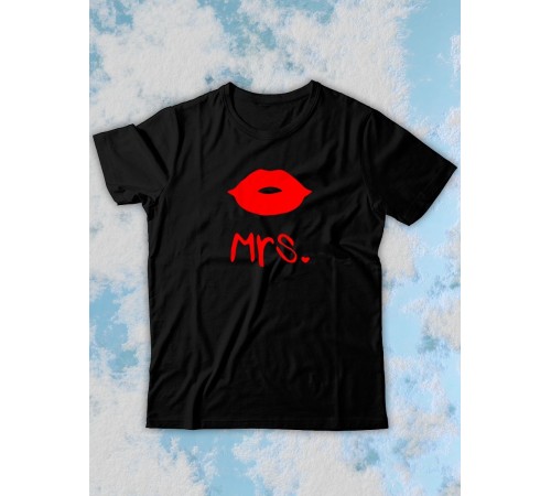 Парные футболки Sharp&Shop Парные футболки с принтом mrs миссис губы женская черная