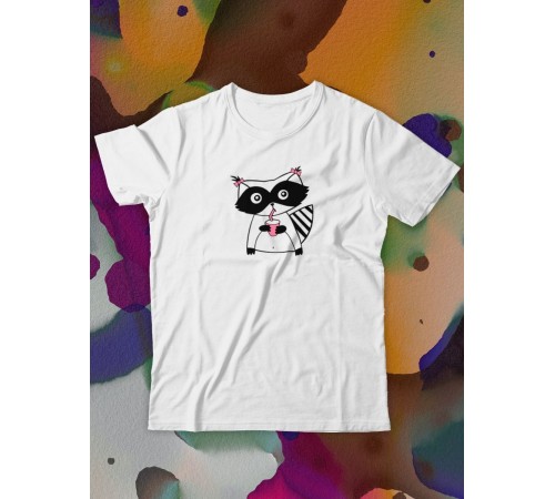 Парные футболки Sharp&Shop Парные футболки белые оверсайз с принтом енот девочка