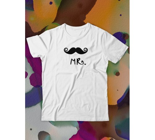 Парные футболки Sharp&Shop Парные футболки с принтом mr мистер с усами мужская белая
