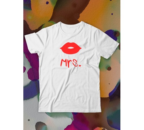 Парные футболки Sharp&Shop Парные футболки с принтом mrs миссис губы женская белая