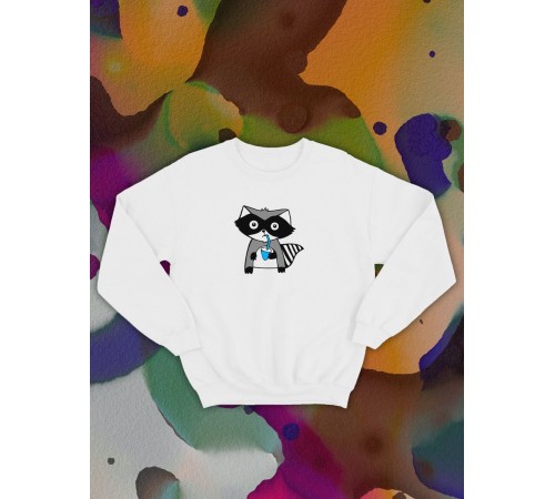 Парные свитшоты Sharp&Shop Парные свитшоты оверсайз с принтом енот мальчик белый паре