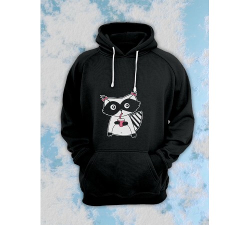 Парные толстовки, худи Sharp&Shop Парные худи черное оверсайз с принтом енот девочка для пар