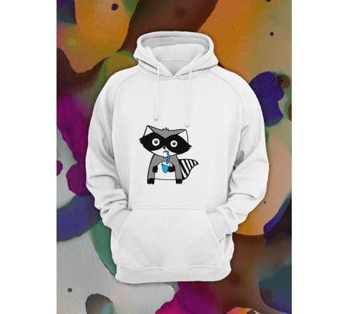 Парные толстовки, худи Sharp&Shop Парные худи белое оверсайз с принтом енот мальчик для пар