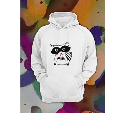 Парные толстовки, худи Sharp&Shop Парные худи белое оверсайз с принтом енот девочка для пар