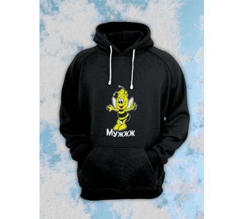 Парные толстовки, худи Sharp&Shop Парные худи оверсайз с принтом пчела мужжж черное мужское