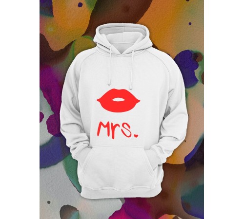 Парные толстовки, худи Sharp&Shop Парные худи женское белое с принтом mrs миссис губы для пары