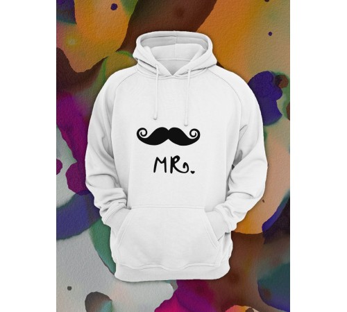 Парные толстовки, худи Sharp&Shop Парные худи мужское белое с принтом mr мистер с усами паре