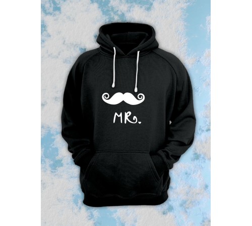 Парные толстовки, худи Sharp&Shop Парные худи мужское черное с принтом mr мистер с усами паре