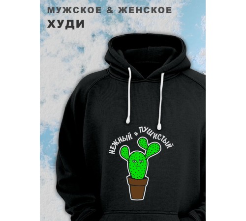 Парные толстовки, худи Sharp&Shop Парные худи мужское с принтом кактус нежный и пушистый