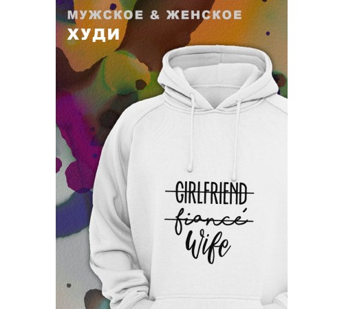 Парные толстовки, худи Sharp&Shop Парные худи женское с принтом girlfriend fiancé wife для пар