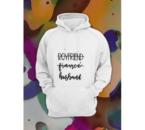 Парные толстовки, худи Sharp&Shop Парные худи мужское с принтом boyfriend fiancé husband