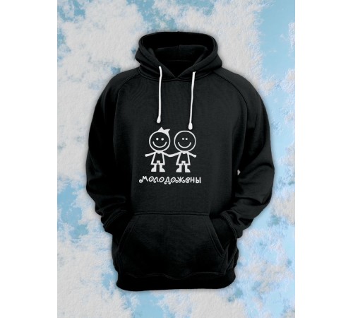 Парные толстовки, худи Sharp&Shop Парные худи женское с принтом молодожены человечки смайл