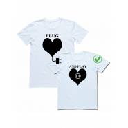 Красивые парные футболки с надписями/для влюбленных с принтом Plug& Play