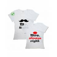 Красивые парные футболки с надписями/для влюбленных с принтом Mr right &Mrs always right