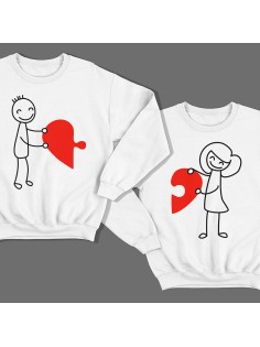 Парные свитшоты для влюбленных с изображениями мальчика и девочки, соединяющими сердце-пазл