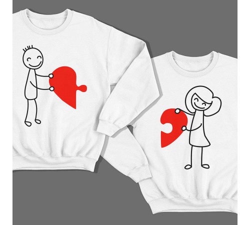 Парные свитшоты для влюбленных с изображениями мальчика и девочки, соединяющими сердце-пазл