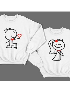 Парные свитшоты для молодоженов со смешными изображениями жениха и невесты.