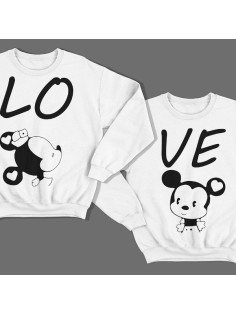 Парные свитшоты для влюбленных "LO" (Лю-) и  "VE" (-бовь)
