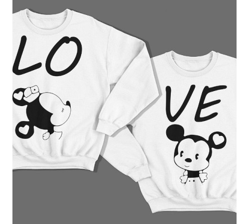 Парные свитшоты для влюбленных "LO" (Лю-) и  "VE" (-бовь)