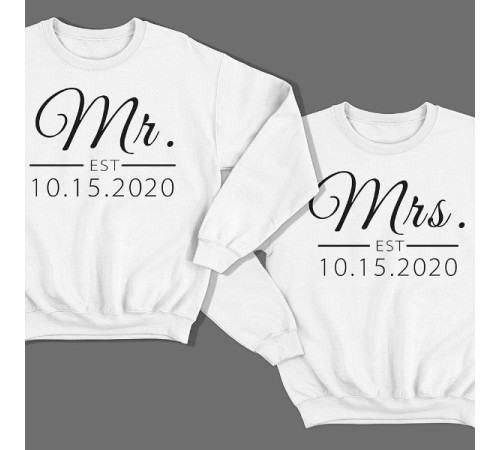 Парные свитшоты для мужа и жены "Mr." и "Mrs." с датой свадьбы