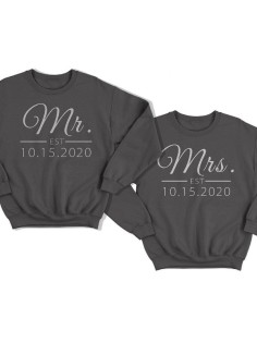 Парные свитшоты для мужа и жены "Mr." и "Mrs." с датой свадьбы
