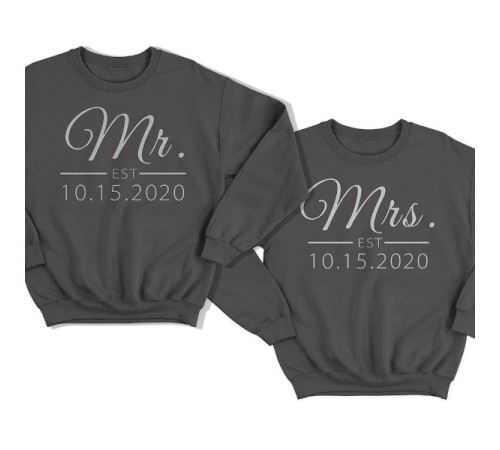 Парные свитшоты для мужа и жены "Mr." и "Mrs." с датой свадьбы