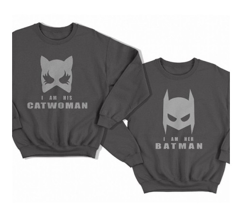 Парные свитшоты для влюбленных "I am his Catwoman (Я его женщина-кошка)"/"I am her Batman (Я ее бэтмен)"