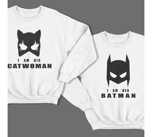 Парные свитшоты для влюбленных "I am his Catwoman (Я его женщина-кошка)"/"I am her Batman (Я ее бэтмен)"