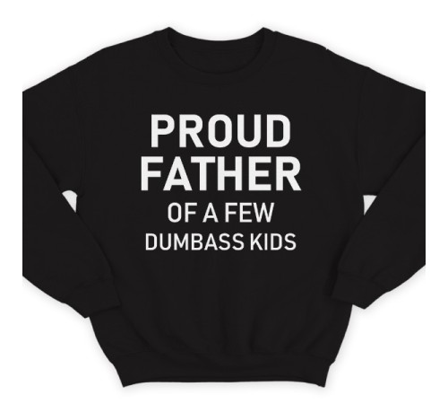 Свитшот в подарок для папы с надписью "Proud father of a few dumbass kids" ("Гордый отец нескольких засранцев")
