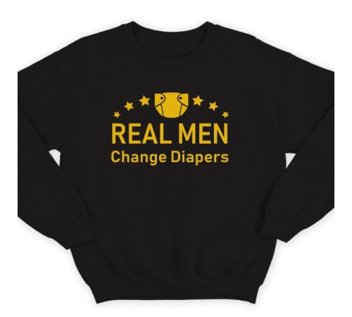 Свитшот в подарок для папы с надписью "Real man change diapers" ("Настоящие мужики меняют подгузники")