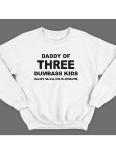 Свитшот в подарок для папы с надписью "Daddy of three dumbass kids (Except Olivia. She is awesome)"
