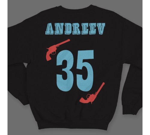 Именной свитшот с вестерн шрифтом и револьверами #30