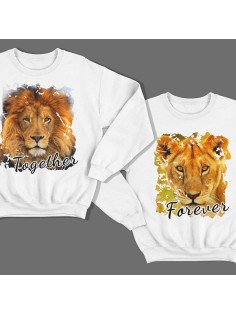 Парные свитшоты для влюбленных со львом и львицей "Together forever"