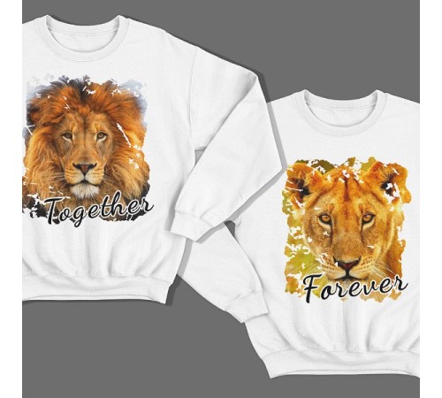 Парные свитшоты для влюбленных со львом и львицей "Together forever"