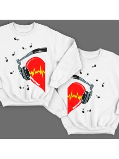 Парные свитшоты для влюбленных с сердцем в наушниках