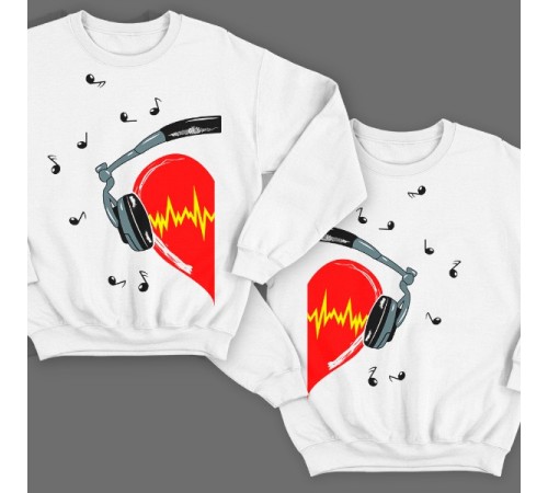Парные свитшоты для влюбленных с сердцем в наушниках