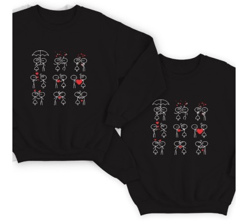 Парные свитшоты для влюбленных со смешными рисунками влюбленных