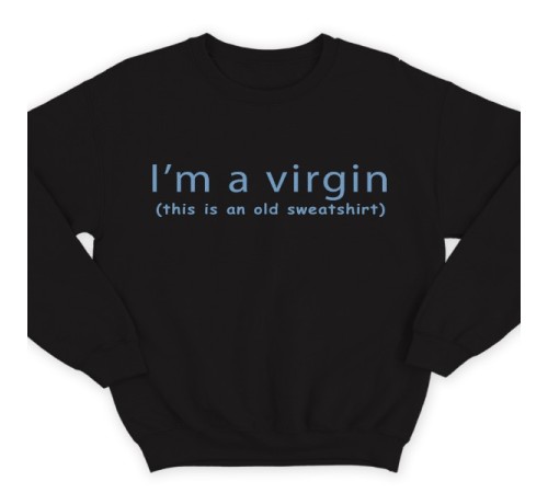 Прикольный свитшот с надписью "I'm a virgin (this is old sweatshirt)" ("Я девственник\ца (это старый свитшот)")
