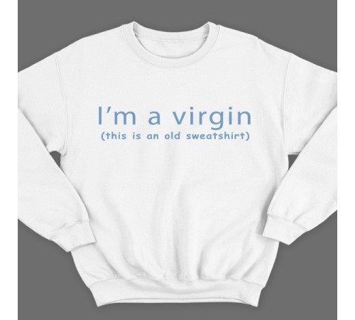 Прикольный свитшот с надписью "I'm a virgin (this is old sweatshirt)" ("Я девственник\ца (это старый свитшот)")