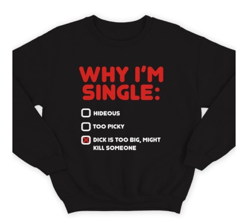 Прикольный свитшот с надписью "Why i'm single?" ("Почему я одинок?")