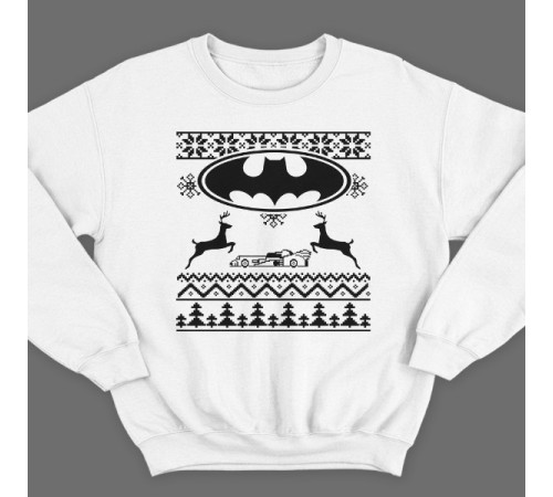 Прикольный свитшот с новогодним принтом и знаком бэтмена