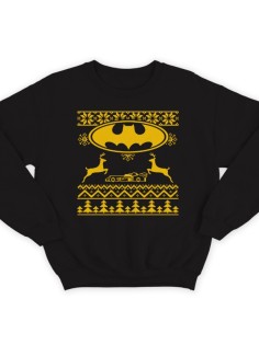 Прикольный свитшот с новогодним принтом и знаком бэтмена