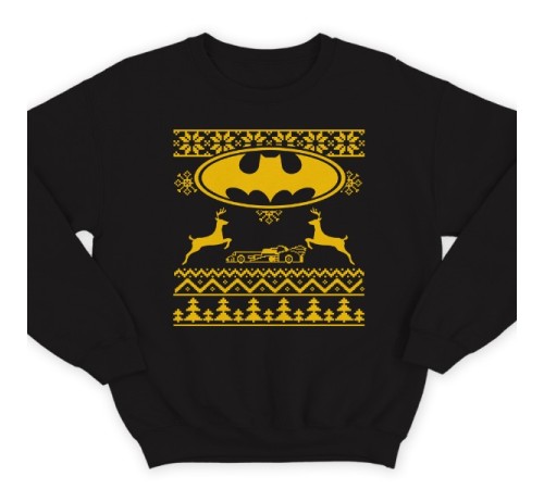 Прикольный свитшот с новогодним принтом и знаком бэтмена