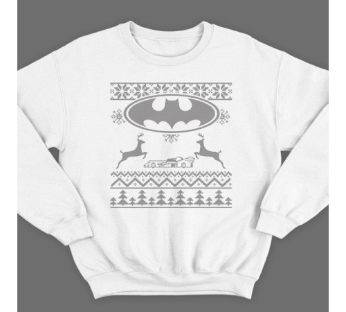 Прикольный свитшот с новогодним принтом и знаком бэтмена