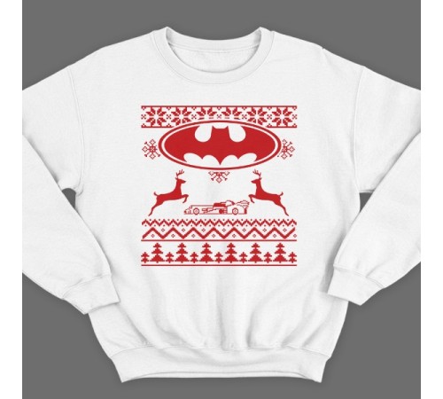 Прикольный свитшот с новогодним принтом и знаком бэтмена